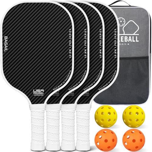 BAGAIL Set di racchette da pickleball, racchette con 4 palline, leggere - Elevato assorbimento degli urti - Ergonomiche, adatte per partite indoor e outdoor, Bianco