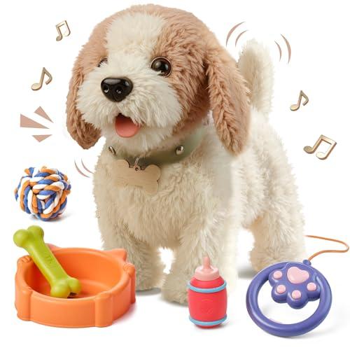 OR OR TU Cane da Passeggio per Bambini, Cammina e Abbaia al Guinzaglio, Realistico Giocattolo Interattivo per Cani di Peluche Elettronico per Bambini 3 4 5 6 7+ anni Ragazze Ragazzi Regalo