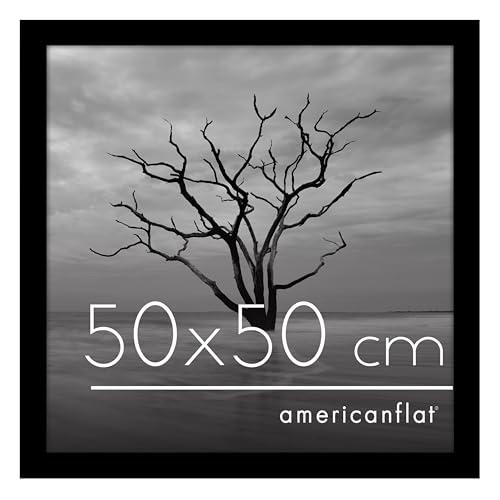 Americanflat Cornice 50x50 cm Nera - Cornice Quadrata in Legno Multistrato con Vetro Resistente agli Urti e Ganci Integrati - Cornice Foto da Appendere in Verticale o Orizzontale