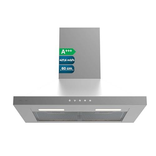 Cecotec Cappa Aspirante 60cm Piramidale Bolero Flux PT 604000 Inox A+++. Aspirazione 427,6m³/h, 3 Velocità, SS Touch Control, Finitura Inox, Basso Consumo, Motore DC, Luce LED, Filtri Inclusi