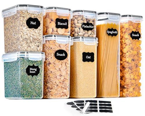GoMaihe 8 contenitori alimentari da cucina, con chiusura ermetica, in plastica sigillata con coperchio, per conservare cereali, pasta, farina, cibo per animali domestici
