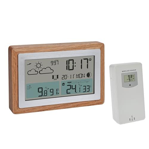 TFA Dostmann Stazione meteo con sensore esterno OAK, 35.1167.54, radio, previsioni meteo, con telaio in legno, temperatura interna ed esterna, con suggerimento di aerazione, dimmerabile, marrone