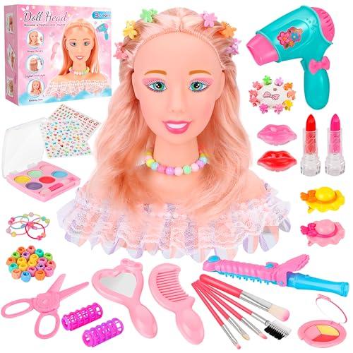 MOMOSTAR Testa Bambola da Truccare e Pettinare, 58 Pezzi Bambola Parrucchiere per Bambini, Testa da Pettinare Bambina con Accessori, Regalo Natale Compleanno 3 4 5 6 Anni