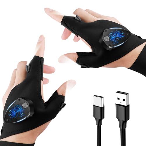 Visailiy Guanti con Luce Led, Ricaricabile, Idee Regalo Originale per Uomo/Donna, Natale, Compleanno, Gadget Tecnologici, Accessori Pesca