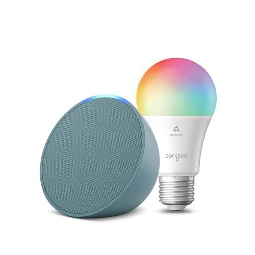 Echo Pop | Verde petrolio + Lampadina LED smart Sengled (E27), compatibile con Alexa - Kit di base per Casa Intelligente