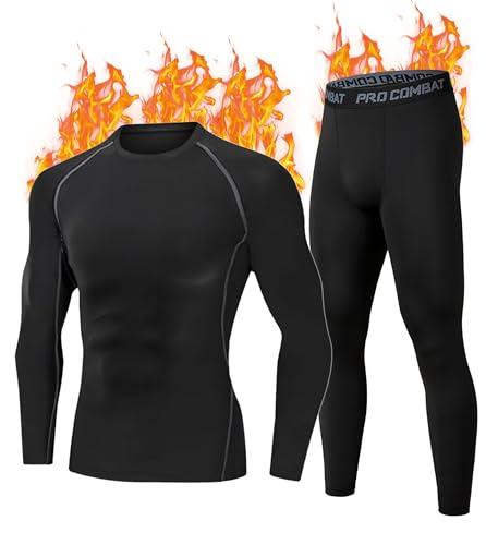 YESWEL Maglia Termica Uomo, Set Intimo Termico Uomo in Felpa Interna, Biancheria Termica Nero per Calcio Sci Ciclismo Escursionismo (M-2XL)