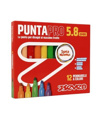 SEVEN Pennarelli Scuola Puntapro 5.8 - Scatola da 12 Pz, Pennarelli a Colore, Super Washable, Bambini e Ragazzi