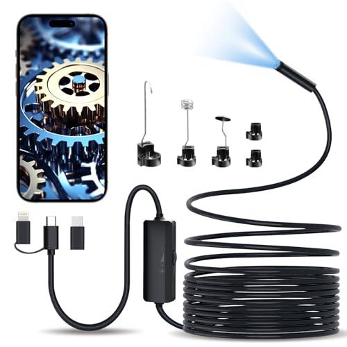 Lovcoyo 1920P HD Endoscopio Per Ispezione Serpente, Endoscopio per Smartphone con 8 LED, Sonda Telecamera Impermeabile Semirigido, Funziona con Smartphone Android e iOS, iPad (16,5FT/5M)