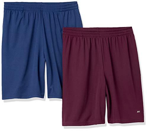 Amazon Essentials Pantaloncini da Allenamento Sportivi Tecnici ad Alte Prestazioni per Palestra e Basket, vestibilità Ampia Uomo, Pacco da 2, Blu Marino/Bordeaux, XL