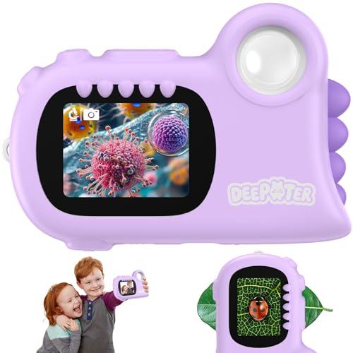 2 in 1 Microscopio Bambini, Deepoter 1000X Microscopio Digitale, Microscopios Portatile con 8 LED Regolabili, Adatto come Regalo di Natale, Compleanno o Capodannodai 3 Aagli 12 Anni, Viola