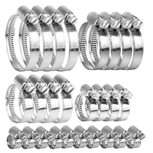 20 Pezzi Fascette Stringitubo Inox, Fascette Metalliche Stringitubo, Fascetta Stringitubo Regolabile per Tubi Gas Acqua Piscina, 8-12 mm, 10-16 mm, 16-25 mm, 25-40 mm, 32-50 mm