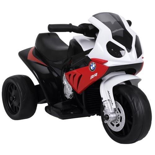 HOMCOM Moto Elettrica per Bambini Max. 20kg con Licenza BMW, Macchina Elettrica con 3 Ruote, Batteria Ricaricabile 6V, Bianco Rosso, 66x37x44cm