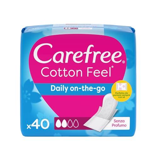 Carefree Salvaslip Cotton Feel Daily on-the-go Senza Profumo, Salva slip donna da portare sempre con sé, Proteggi slip traspiranti e dermatologicamente testati, 40 salvaslip confezionati singolarmente
