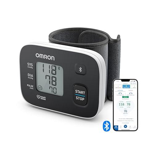OMRON RS3 Misuratore di Pressione Arteriosa da Polso, Apparecchio Portatile per Misurare la Pressione e il Monitoraggio Dell'Ipertensione, Connessione Bluetooth, Bianco, Nero