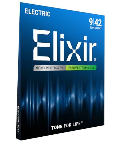 Elixir 19002 Optiweb Set da 6 corde per chitarra elettrica - Acciaio nichelato - Super Light: 009-042