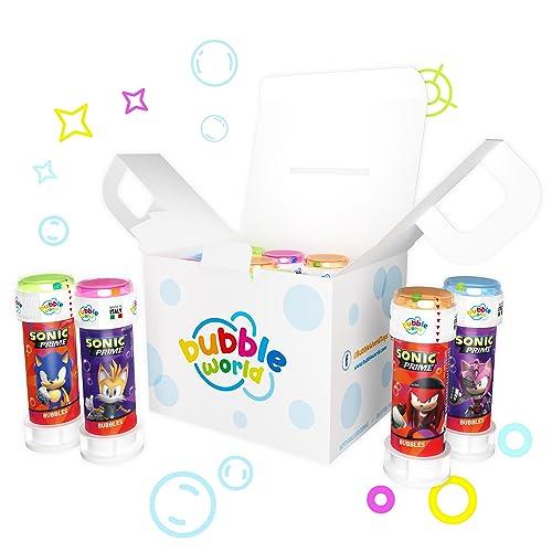Bubble World - SONIC Party Pack - 12 tubetti di bolle - 60ml - Tubetti monocolore e soffiatore integrato - Perfetto per feste di compleanno per il tuo bambino e i suoi amici - Made in Italy