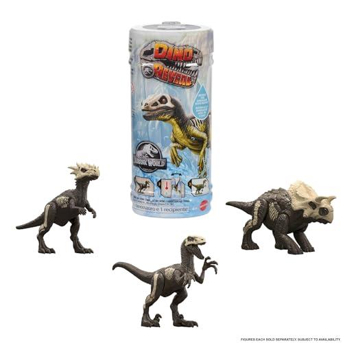 Mattel Jurassic World - Rivelazione del Dinoasuro a sorpresa, scopri il dinoasuro e immergilo in acqua calda per rivelare la decorazione completa, giocattolo per bambini, 4+ anni, JDC52