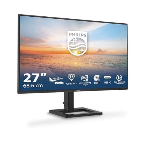 PHILIPS 27E1N1600AM - Monitor Quad HD da 27 pollici, altoparlanti, altezza regolabile (2560x1440, 100Hz, HDMI 1.4, USB-C (65W PD), Hub USB) nero