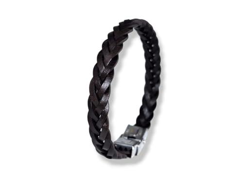 Bracciale uomo in pelle intrecciata - Nero - Misure varie - Chiusura in acciaio inox