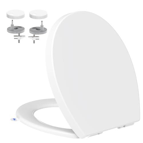 Tavoletta WC Universali O Forma, YEAUPE PRO Copriwater, Sedile WC Chiusura Ammortizzata con Sgancio Rapido a un Pulsante, Plastica Facile da Pulire, Bianco, 44,6 x 37,2 x 4,3 cm