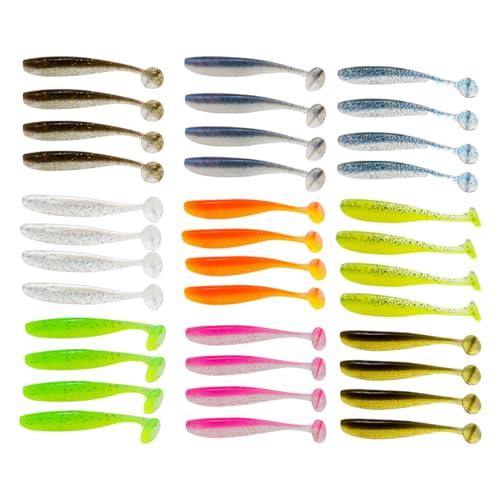 OUDQFCJ Set di 36 pesci in gomma, esche da pesca, esche per basso in silicone, esche da nuoto, set da pesca per pesce persico, acqua salata, acqua dolce