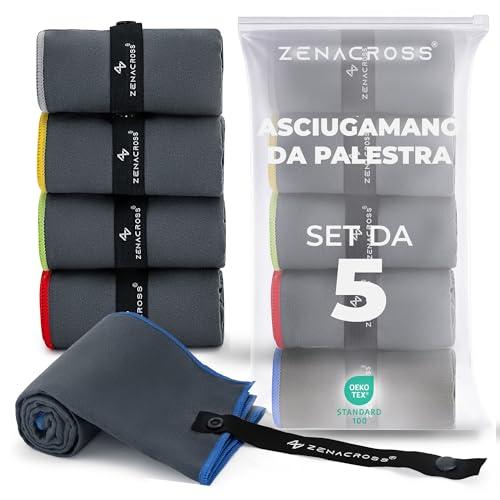 Zenacross Asciugamano Microfibra Set da 5, 40x77 cm - Telo Palestra Asciugatura Rapida e Assorbente - Gym Towel per Palestra - Grigio