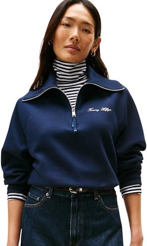 Tommy Hilfiger Donna Felpa con Cerniera Classic Script Fleece Mezza Zip, Blu (Dark Night Navy), S