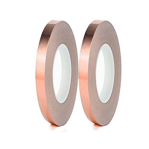 Rame Nastro, 2PCS Nastro in Lamina di Rame con Striscia di Rame Adesiva Doppia Adesivo Conduttivo per Artigianato Artistico Chitarra Schermatura EMI Riparazioni Elettriche