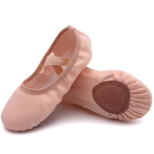 Uniuni Scarpette Danza Classica Bambina Tela Scarpe da Balletto Donna Mezza Punta Ginnastica Scarpe Ragazze Suola in Cuoio Ballo Pantofole Beige 37