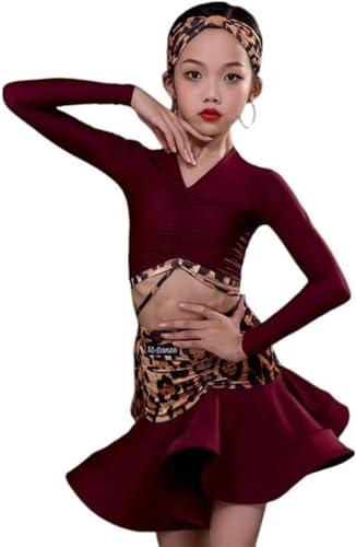 YXYjLb Vestito Da Ballo Latino For Ragazze Vestito A Maniche Lunghe For Bambini Abiti Da Competizione For Sala Da Ballo Latino ChaCha Rumba Samba Costumi Da Pratica(130)