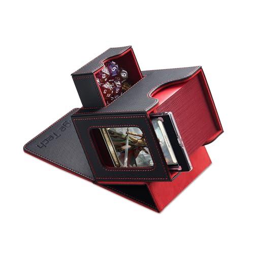 Mage Tech Commander Deck Box per MTG - Design Brevettato, Vetrina Commander, Adatta a 100 Carte Double-Sleeve, Porta Carte Magnetico da 35pt & Vassoio per Dadi - Nero/Rosso
