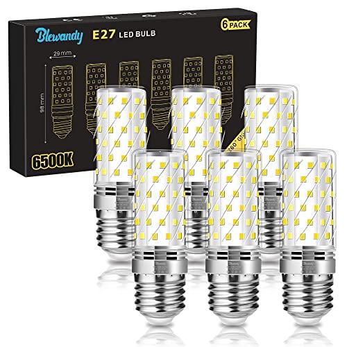 Blewandy Lampadina Mais LED E27 12W, Luce Bianca Fredda 6500K, Equivalenti a 100W Incandescenza, Non Dimmerabile, Nessun Sfarfallio Risparmio Energetico, 6 Pezzi