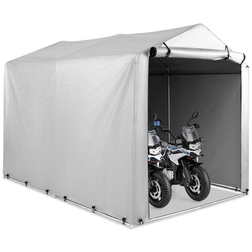 SOARS Capanno da Giardino 218 X 160 X 164 CM, Tenda Garage per Bici Moto Attrezzi, con Copertura en PE Impermeabile, Porta con Cerniera, Telaio in Metallo, Picchetti, per Esterno (Grigio Chiaro)