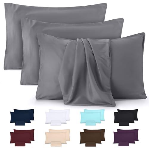 Utopia Bedding - Federe Set Di 4-50 x 75 Cm - Copricuscino In Poliestere - Morbida Spazzolata Microfibra Federe Con Chiusura A Busta - Grigio