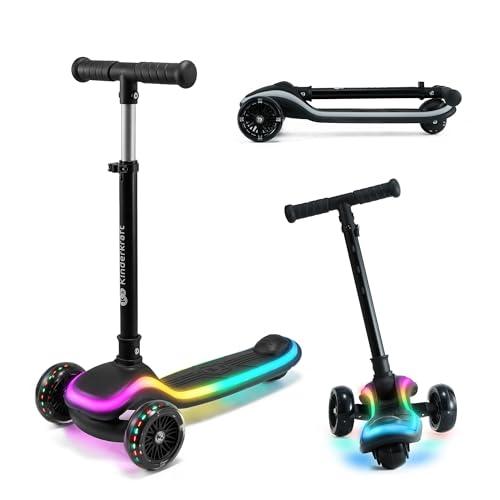 Kinderkraft RAKET Monopattino Bambini 2+ Anni a 3 Ruote con Luci LED RGB – Leggero e Pieghevole, Manubrio Regolabile, Sistema di Equilibrio, Freno Sicuro, Nero