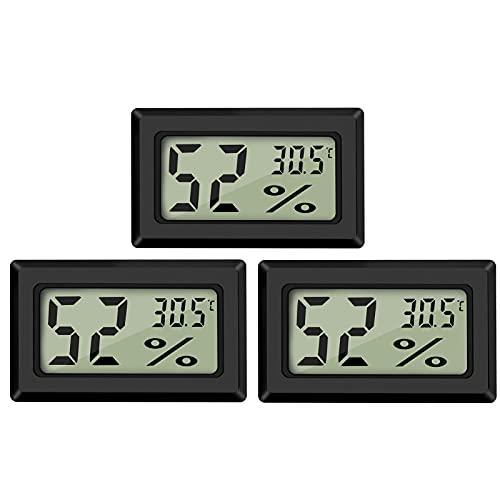 Thlevel Mini Digitale Termometro Igrometro Monitor Temperatura Umidità Casa per Interno Esterno Rettili Serra per Auto 3 Pezzi Nero