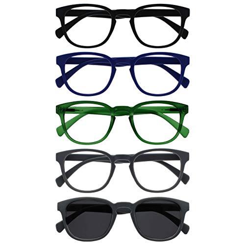 OPULIZE Pop 5 Pacco Occhiali Da Lettura Con Lettore Sole Retrò Giro Nero Blu Verde Grigio Uomo Donna RRRRS2-13677 +3,50