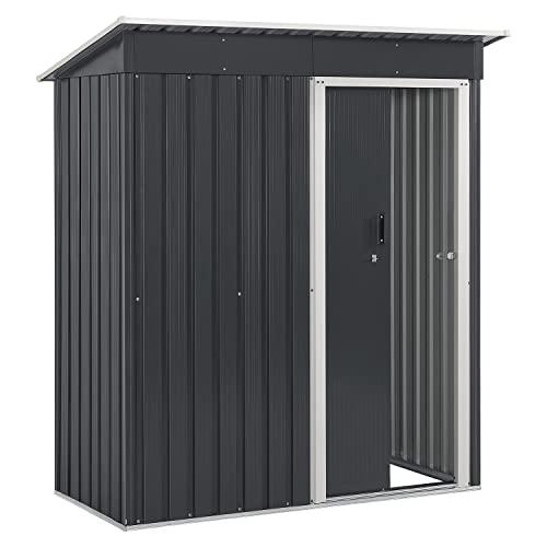 Juskys Casetta per attrezzi S in metallo da 1,4 m², tetto a uno spiovente, porta scorrevole e telaio della base - 161 x 86 x 181 cm Casetta per attrezzi Casetta da giardino Piccolo capanno - Antracite