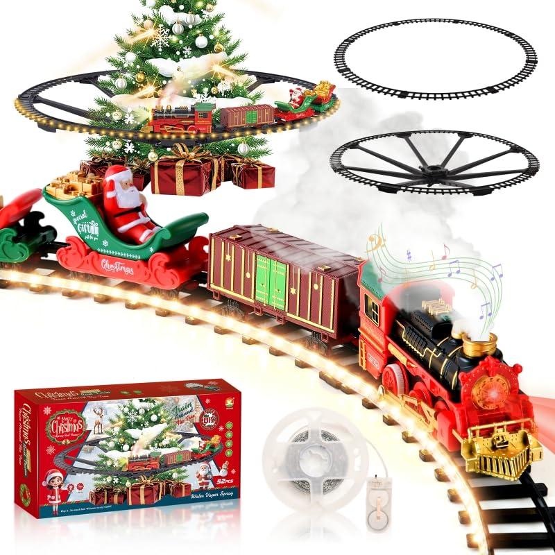 LTFIOON Treno Elettrico del Natale con Rotaia Luminosa - Luci a LED Bianco Caldo, Spray e Suoni, Treno Natalizio Elettrico Intorno all'albero, Treno Magnetico Levitante per Bambini 3+