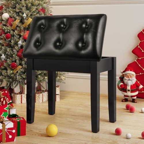 Sgabello per Pianoforte, 55x35x49CM, Panca Pianoforte con Spazio di Archiviazione, Sedia Pianoforte con 4CM Cuscino in Pelle PU, Gambe in Legno Massello, Sgabello Pianoforte Carico Massimo 150KG, Nero