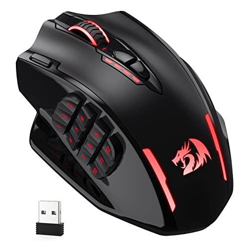 Redragon M913 Impact Elite - Mouse da gioco wireless 16.000 DPI con 20 pulsanti programmabili, 45 ore di funzionamento a batteria e sensore ottico Pro, 12 pulsanti laterali