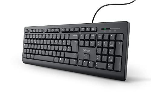 Trust Taro Tastiera USB Cablata, Layout Italiano QWERTY, Tastiera PC con Filo per Computer/Laptop/Notebook, Mac/Windows, Cavo di 1.8 Metri, Resistente ai Liquidi, Ergonomico - Nero