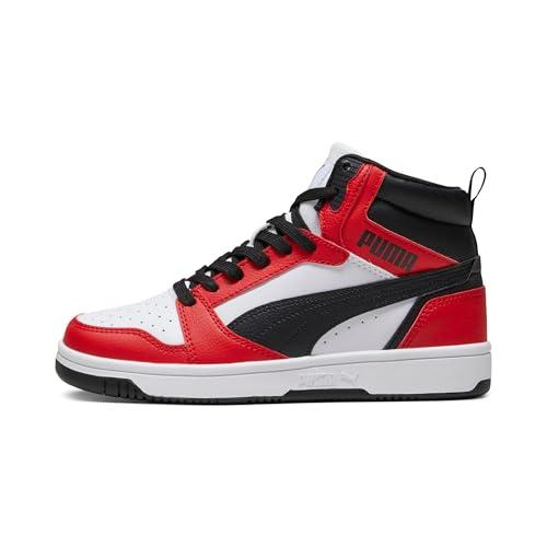 PUMA Rebound V6 Mid Jr, Scarpe da ginnastica Unisex - Bambini e ragazzi, Puma White Puma Black For All Time Red, 36 EU