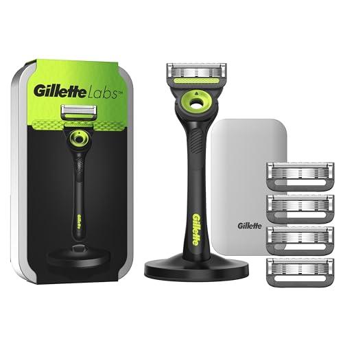 Gillette LABS RASOIO UOMO, con 5 LAMETTE DA BARBA di Ricambio, BASE MAGNETICA e BARRA INTEGRATA Elimina Impurità Pelle, Rasatura Facile, Comfort Ottimale, CUSTODIA DA VIAGGIO