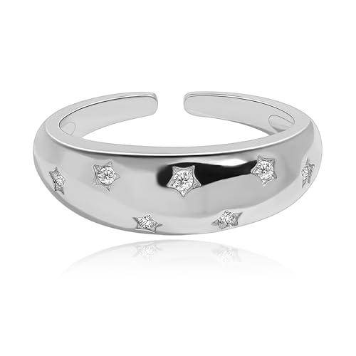 Meissa Anello Argento 925 Donna Anello Regolabile Donna Anelli Oro Zircone cubico Impilabile Anelli fascia moda Gioielli d'autunno Regalo Donna