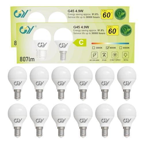 GY Lampadine LED E14, 4.9W (equivalenti a 60W), Lampadine LED Attacco Piccolo G45, 4000K Luce Naturale, 807 Lumen, Lampadine Risparmio Energetico Bianco Neutro, Certificazione CE, 12 Pezzi