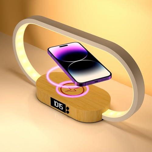 m zimoon Lampada da comodino con caricabatterie wireless veloce, lampada da camera da letto con orologio, lampade da tavolo per comodino, lampade touch per camera da letto, 3 modalità colore