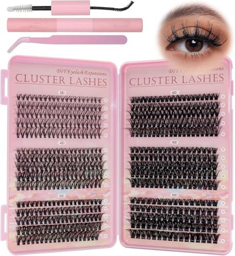 VEGCOO 590 Pezzi Ciglia Finte Ciuffetti, 20-40-50-60-80-100D Lash Cluster, Kit Ciglia Extension D Curl 8-16mm, DIY Eyelash Extension per Ragazze e Donne Principianti