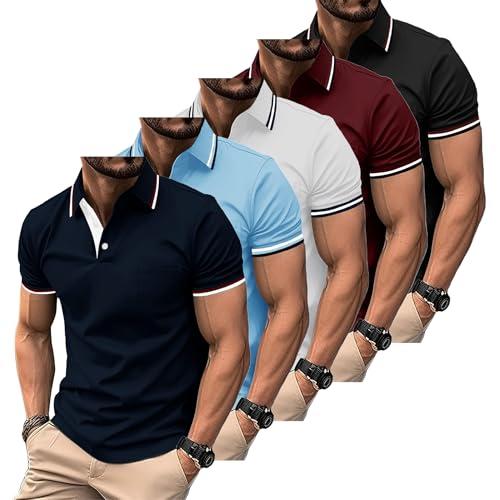 ZITY Polo Uomo Maniche Corte Pacco da 5 Polo Golf Tennis Estate Magliette Leggera e Traspirante T Shirt Primavera Camicie per Il Lavoro,Vacanze