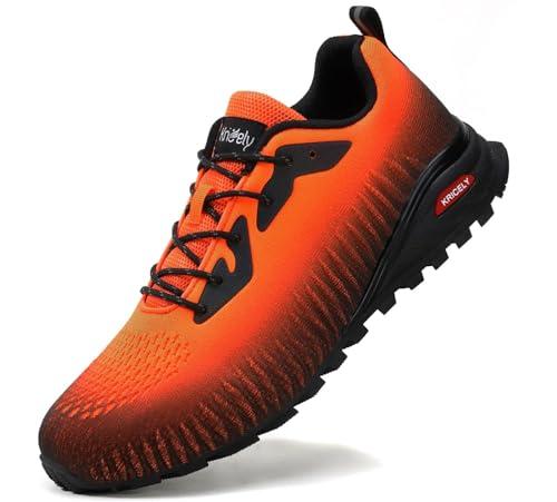 Kricely Scarpe da Trail Running Uomo Outdoor Leggero Traspirante Scarpe da Passeggio Moda Multicolore Trekking Fitness Running Sneakers (Arancia 43)
